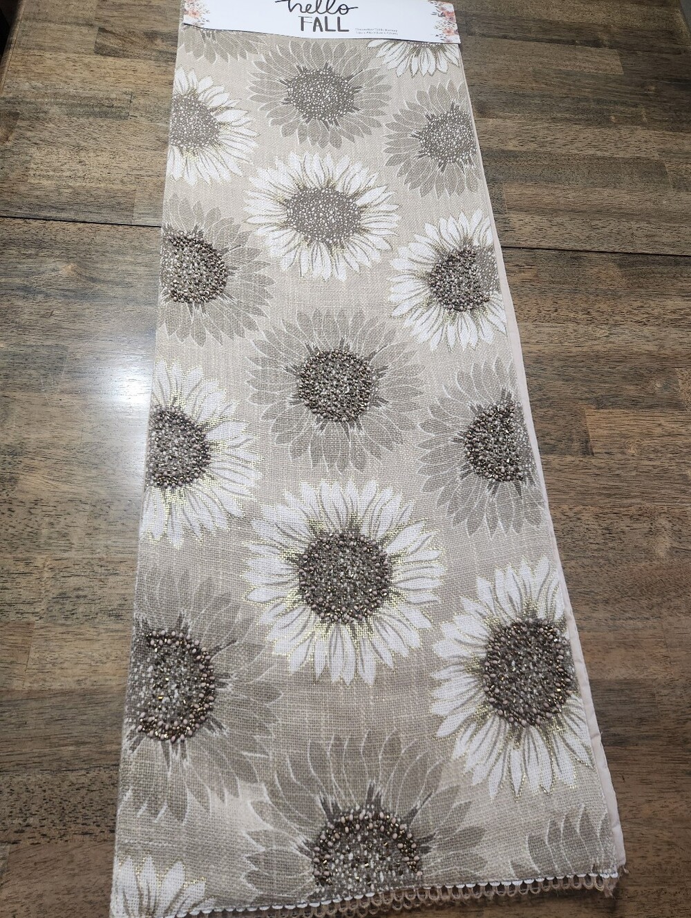 🌻 New Fall Beaded Sunflower Table Runner 16" x 90" Thanksgiving Neutral Beige